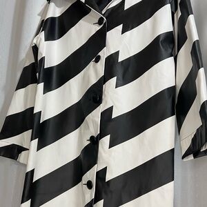 90's Black & White Striped Women's Faux leather Coat